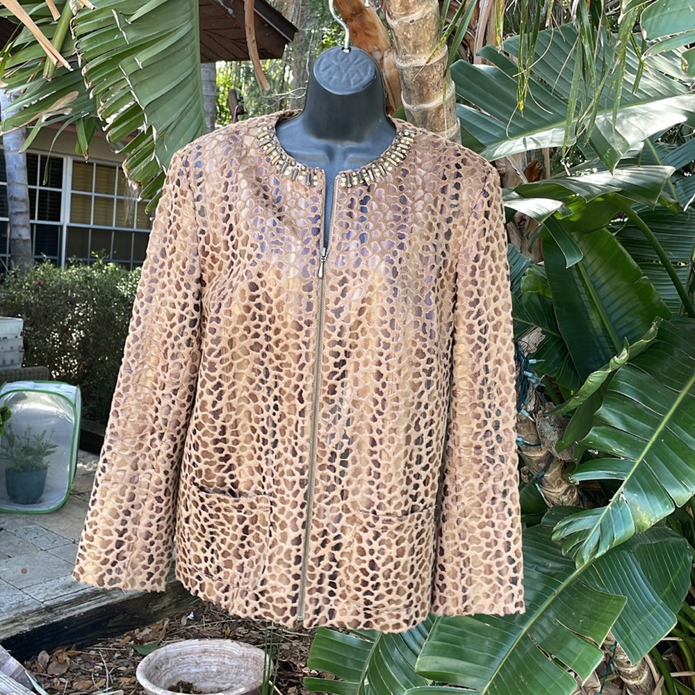 Metallic gold, leopard print springjacket - Picture 4 of 8